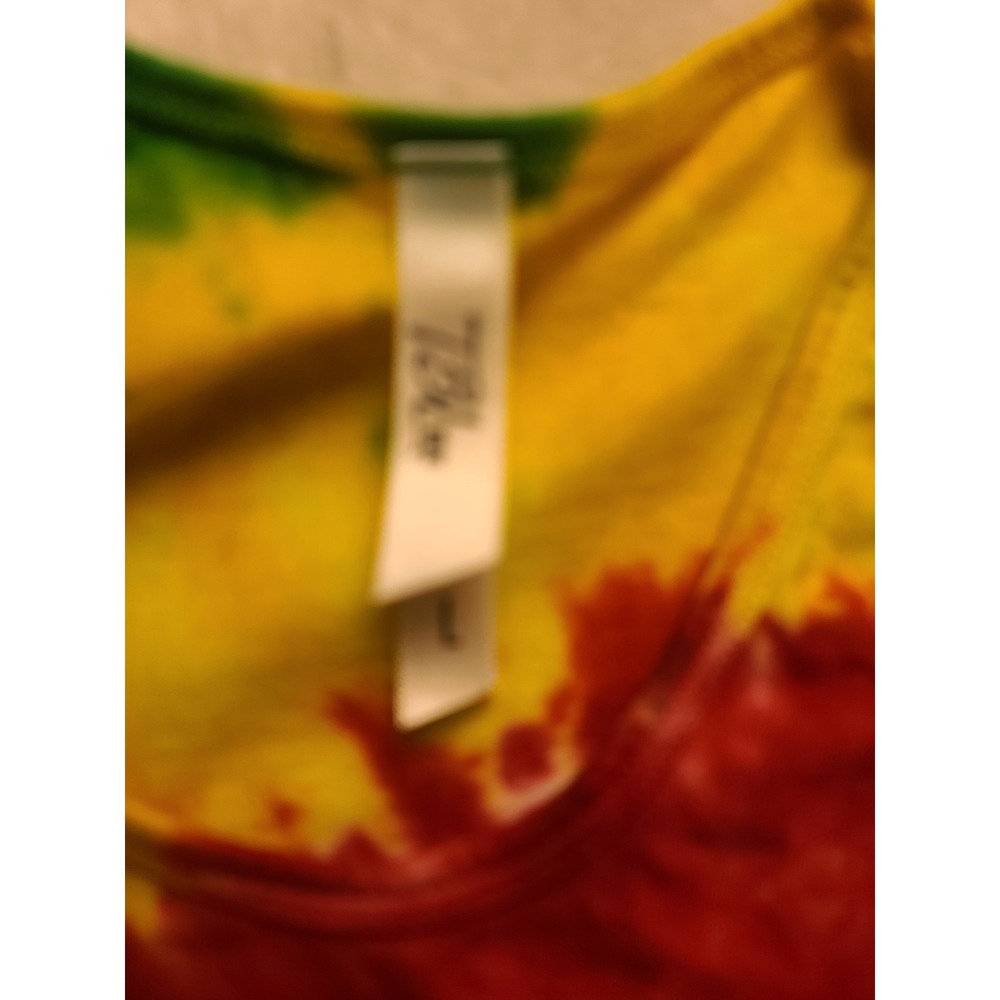 Jamaica Tie Dye Fringe Tank Top Rasta Rhinestone Sleeveless Women's Shirt Large - Picture 5 of 13